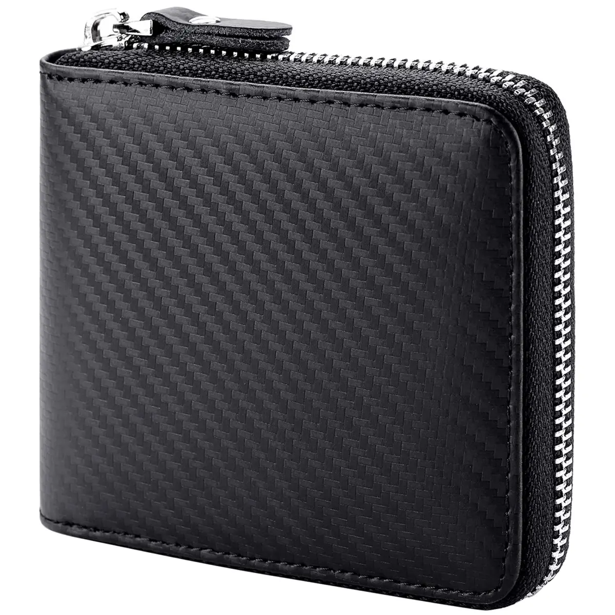 Huztencor RFID Blocking Leather Zipper Wallet for Men | Carbon Fiber Black, 11.5cm x 10.5cm x 2cm (4.5" x 4.1" x 0.8") - main product image