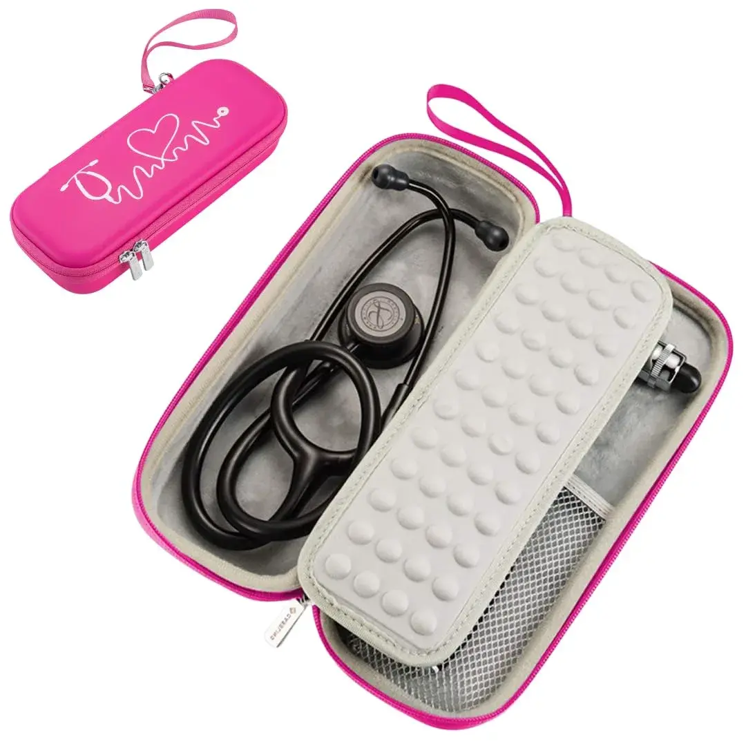 caseling Pink Stethoscope Case with ID Slot & Pockets | Fits 3M Littmann Classic III, Lightweight II S.E, MDF Acoustica | Hard EVA Holder for Nurses (10.8" L x 4.1" W x 2.4" H) - main product image