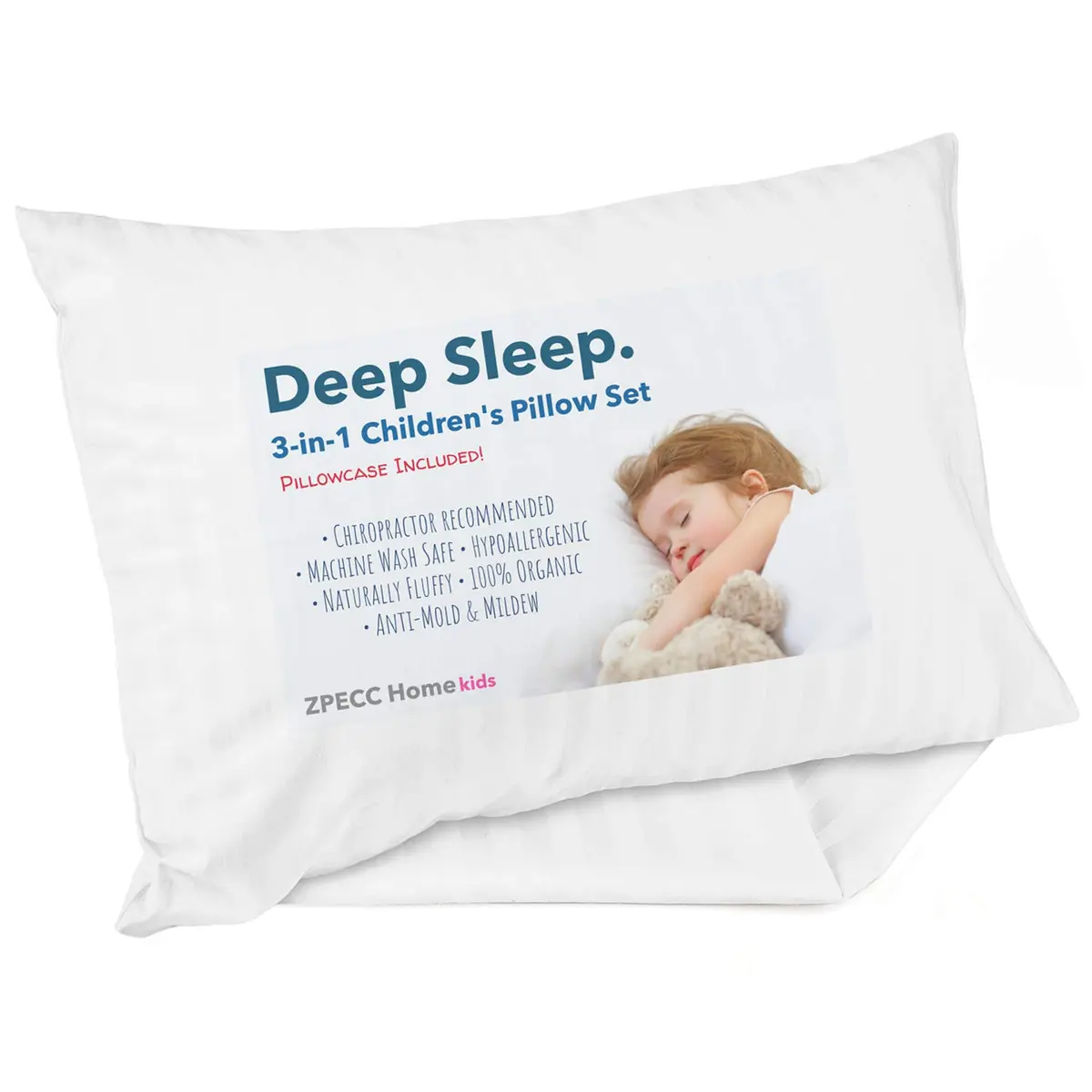ZPECC Toddler Pillow with Pillowcase 13x18 Organic Cotton Hypoallergenic Kids Pillow for Travel & Nursery - main product image