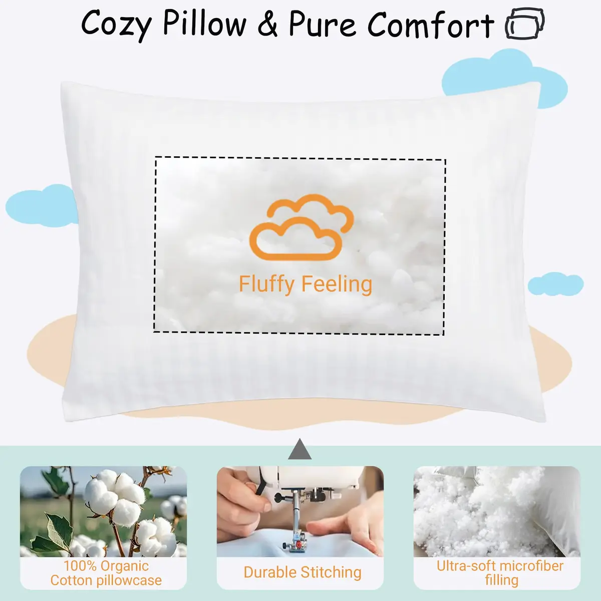 ZPECC Toddler Pillow with Pillowcase 13x18 Organic Cotton Hypoallergenic Kids Pillow for Travel & Nursery - view 5
