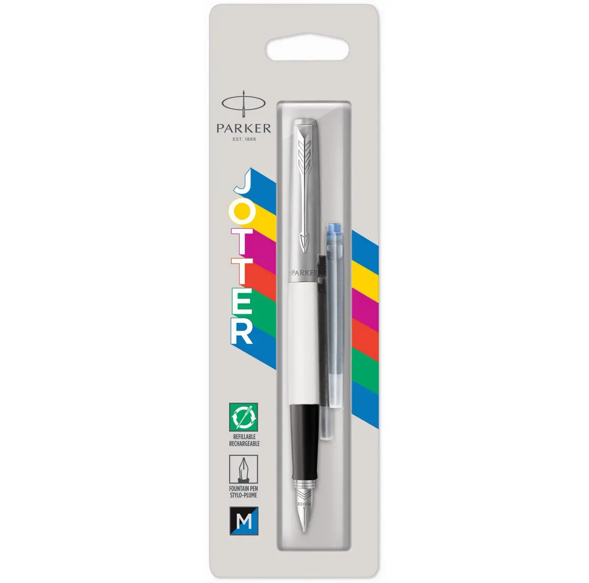 Parker Jotter Originals Fountain Pen Classic White Finish Medium Nib 13cm (0.5in) | Smooth Ink Flow - main product image