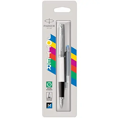 Parker Jotter Originals Fountain Pen Classic White Finish Medium Nib 13cm (0.5in) | Smooth Ink Flow - main product image