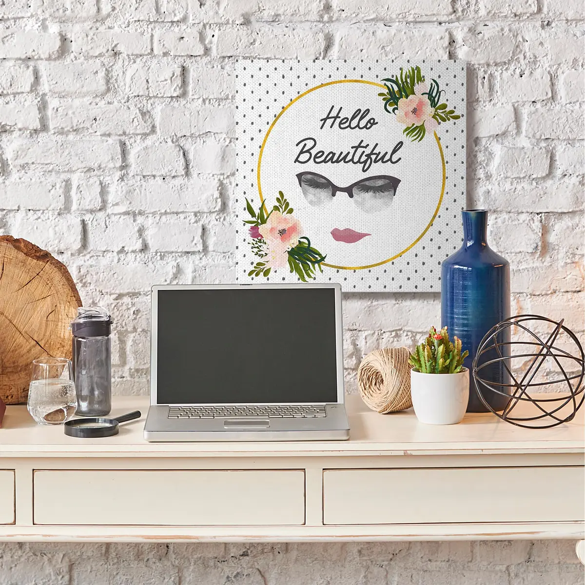 Stupell Industries Hello Beautiful Floral Canvas Wall Art 30 x 30 Inch | Modern Floral Design with Positive Message - view 2