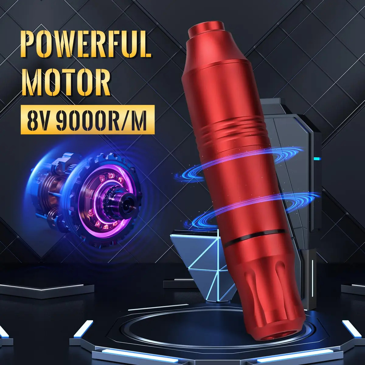 ATOMUS Rotary Tattoo Machine Pen Style Cartridge Machine Gun Liner Shader with DC Cord 9000r/m Motor Zinc Alloy Tattoo Machine Kit for Body Art Tattoo (Red) - view 3