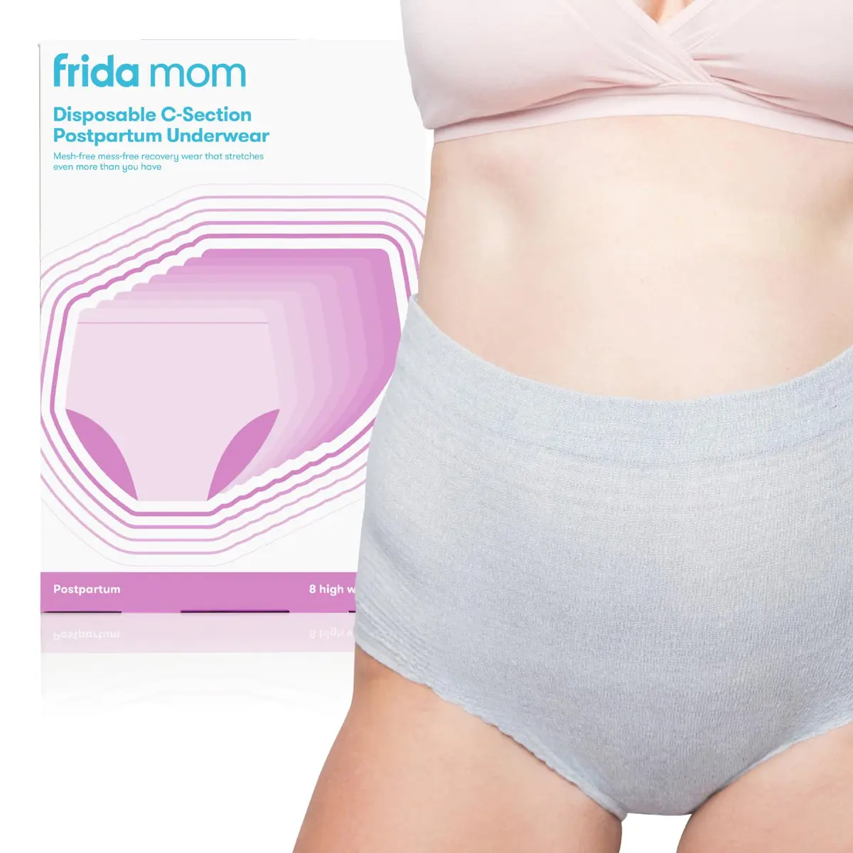 Frida Mom Disposable Postpartum Underwear, High Waist C-Section Panties, 8 Count | Breathable Microfiber & Spandex - main product image