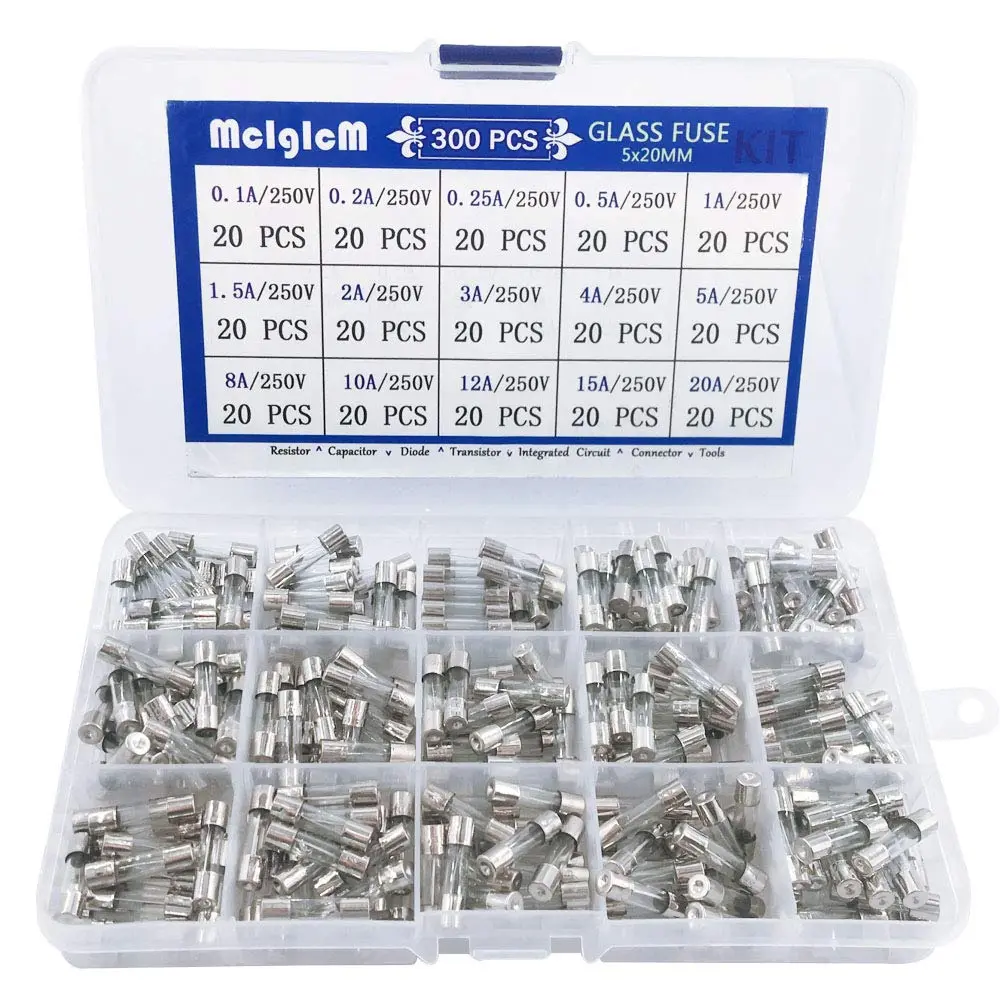 MCIGICM Fast-Blow Glass Fuse Assortment 5 x 20mm | 15 Values, 300 Pcs, 250V, USA Import - main product image