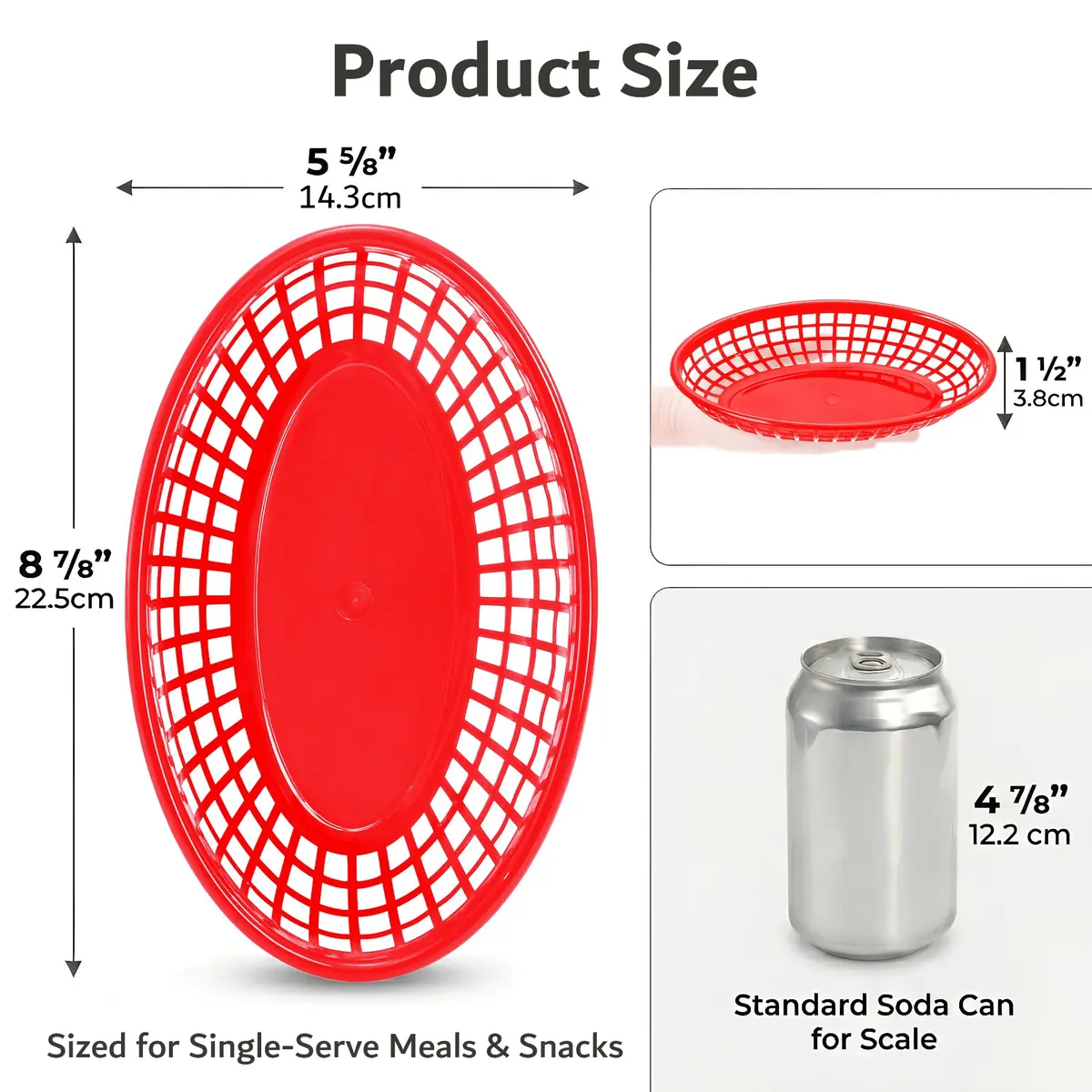 Kingrol 50 Pack Oval Fast Food Baskets, 8.9 x 5.6 x 1.5 Inch Plastic Storage Basket Bin for Home, Office, School, Picnic - view 3