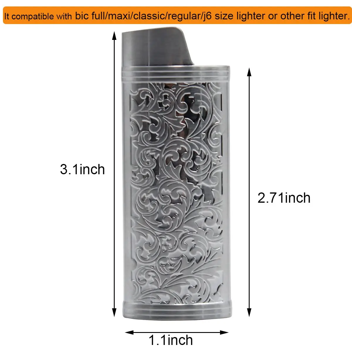 Lucklybestseller Metal Lighter Case Holder Vintage Floral Stamped for BIC Full Size Lighter J6 | Classic Metal Lighter Cover - view 3