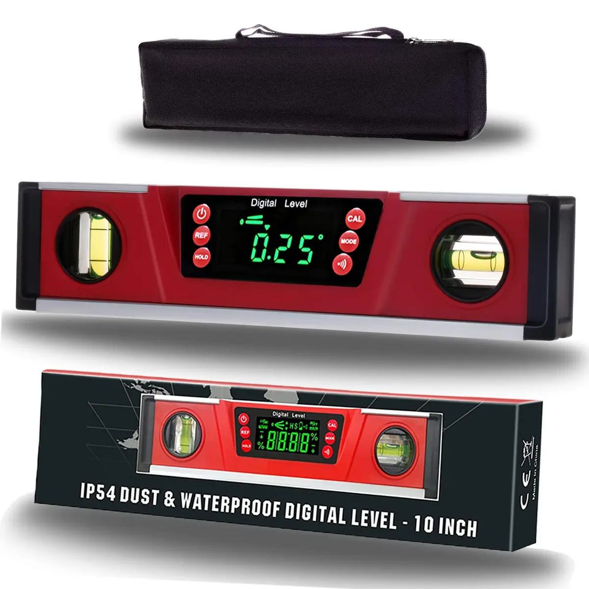 2PM TOOLS 10-Inch Digital Torpedo Level & Protractor | IP54 Dust/Water Resistant | Magnetic Base | Bright LED Display - main product image