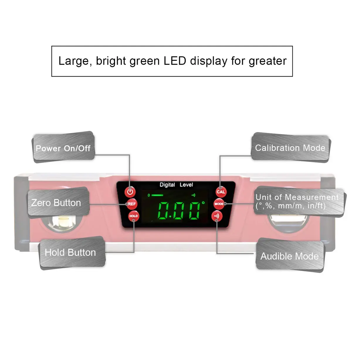 2PM TOOLS 10-Inch Digital Torpedo Level & Protractor | IP54 Dust/Water Resistant | Magnetic Base | Bright LED Display - view 2