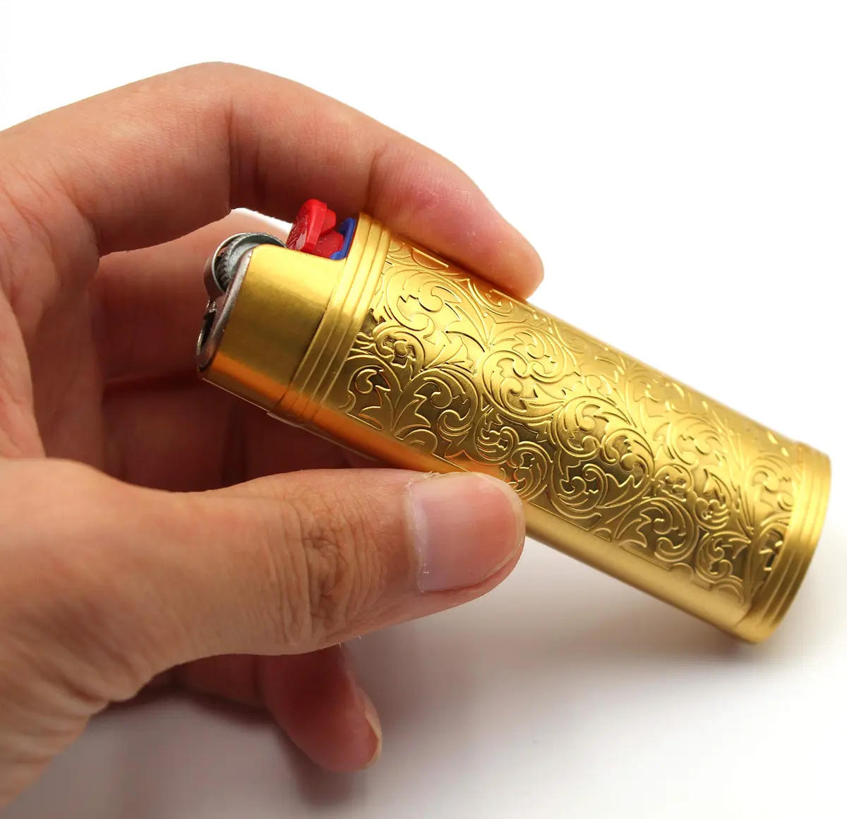 Lucklybestseller Metal Lighter Case Cover Holder for BIC Full Size Lighter, Gold | Vintage Floral Stamped - view 2