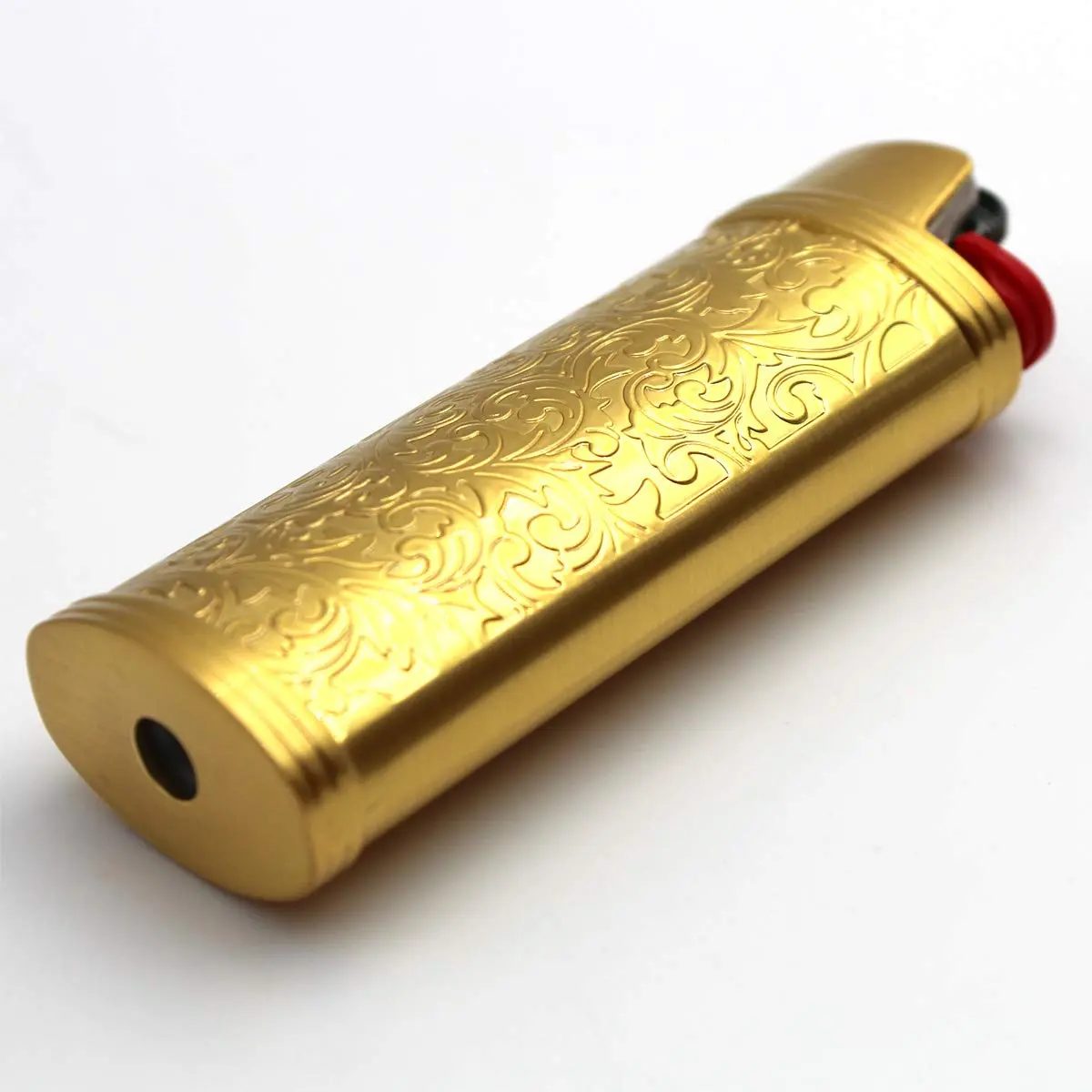 Lucklybestseller Metal Lighter Case Cover Holder for BIC Full Size Lighter, Gold | Vintage Floral Stamped - view 3
