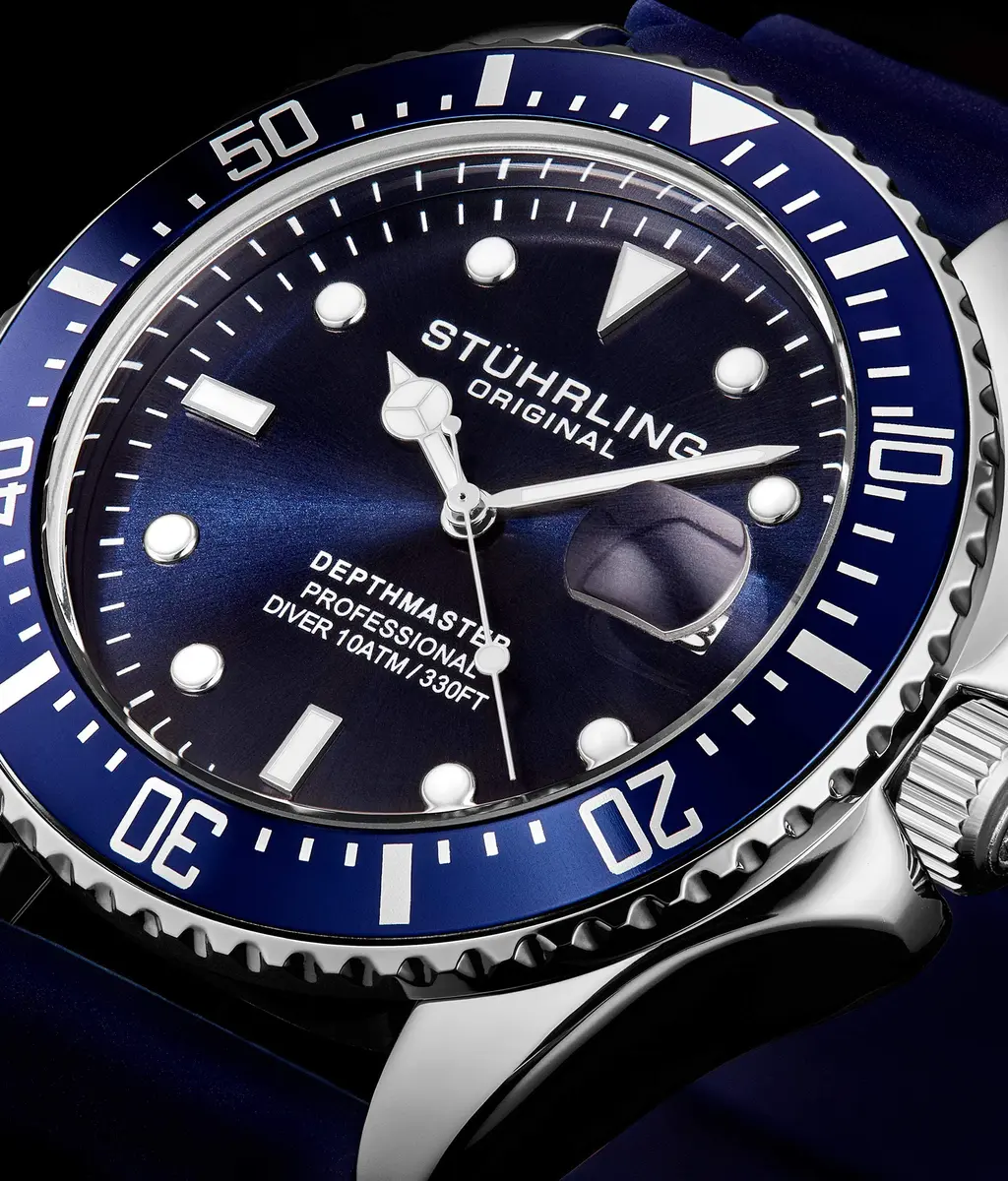 Stuhrling Original Men’s Dive Watch 42mm Stainless Steel | Water Resistant to 100M, Japanese Quartz, Rubber Strap - view 3