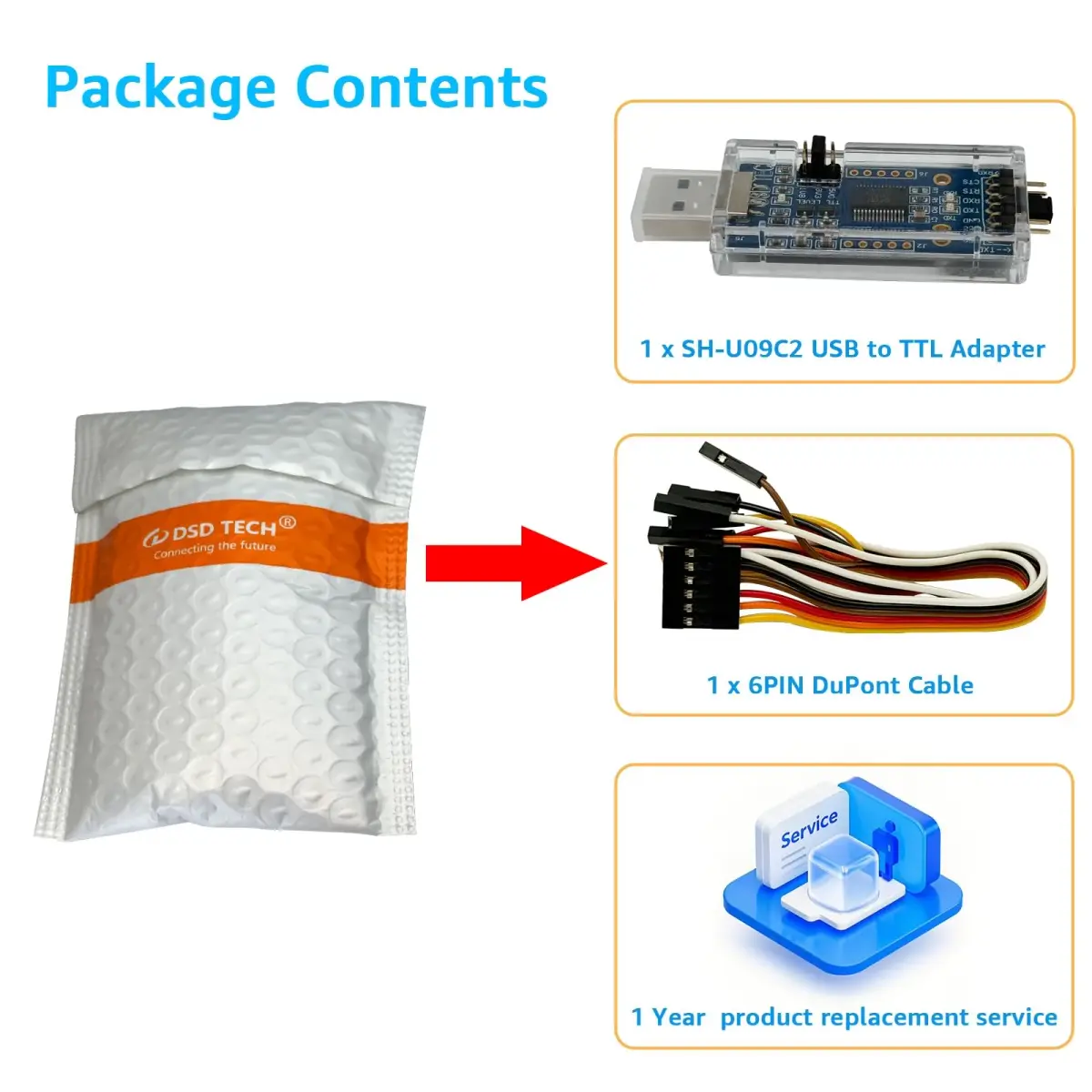 DSD TECH SH-U09C2 USB to TTL Adapter with FTDI FT232RL IC, 1.8V/3.3V/5V Logic Levels | Debugging and Programming - view 7