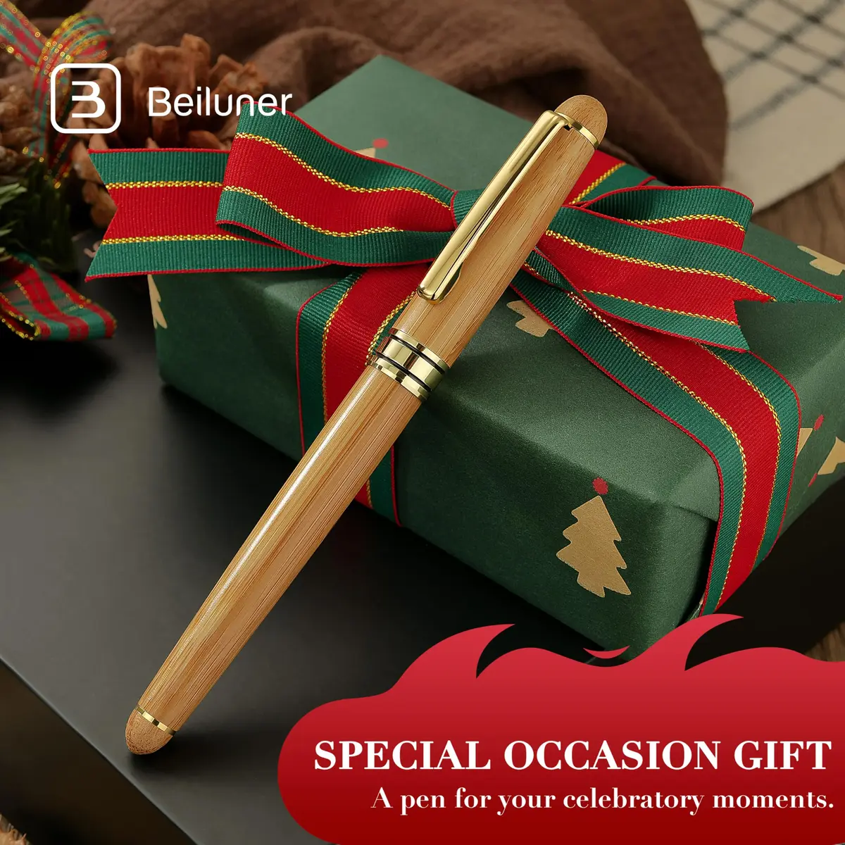 BEILUNER Wooden Rollerball Pen Writing Set Bamboo with Gold Finish | Elegant Vintage Craftsmanship - view 5