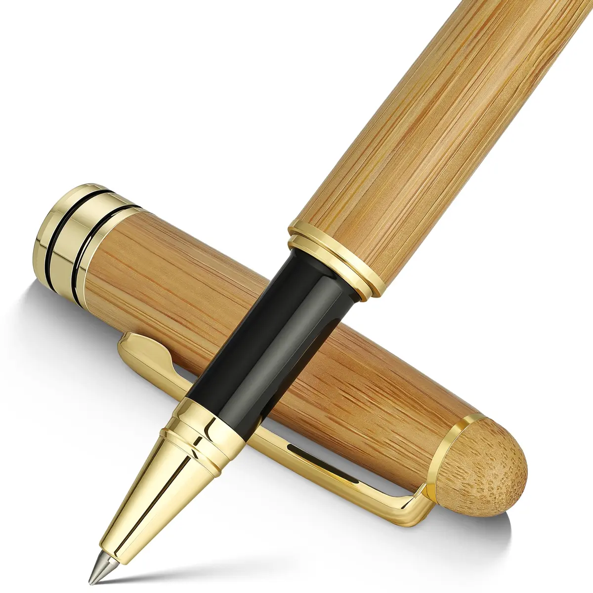 BEILUNER Wooden Rollerball Pen Writing Set Bamboo with Gold Finish | Elegant Vintage Craftsmanship - main product image