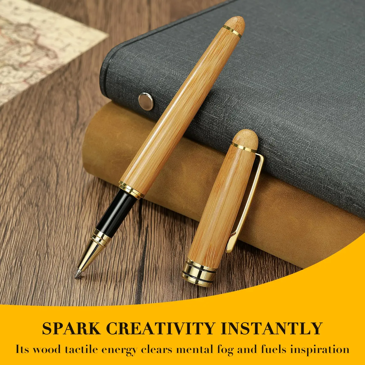 BEILUNER Wooden Rollerball Pen Writing Set Bamboo with Gold Finish | Elegant Vintage Craftsmanship - view 8