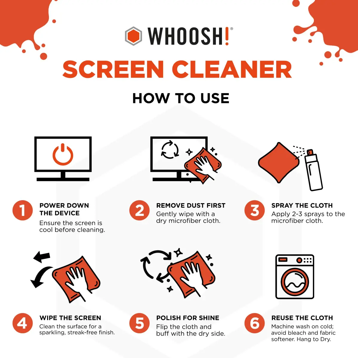 WHOOSH! Screen Shine Go XL Screen Cleaner Spray 100ml (3.4 fl oz) with Microfiber Cloth | Safe for All Coated Screens - view 7