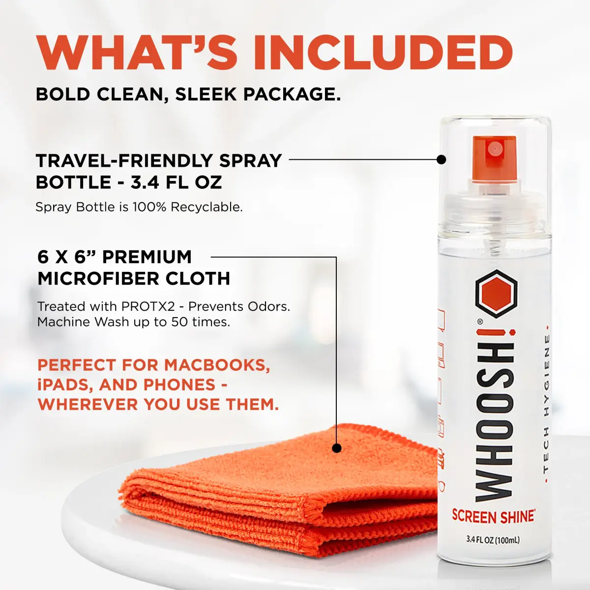 WHOOSH! Screen Shine Go XL Screen Cleaner Spray 100ml (3.4 fl oz) with Microfiber Cloth | Safe for All Coated Screens - view 2