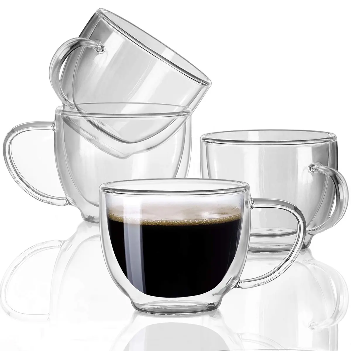 BNUNWISH Double Wall Glass Expresso Coffee Mugs Set Of 4 (7 OZ / 200 ML) Insulated Clear Cappuccino Cups - main product image