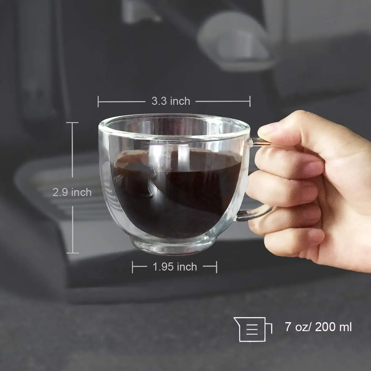BNUNWISH Double Wall Glass Expresso Coffee Mugs Set Of 4 (7 OZ / 200 ML) Insulated Clear Cappuccino Cups - view 6