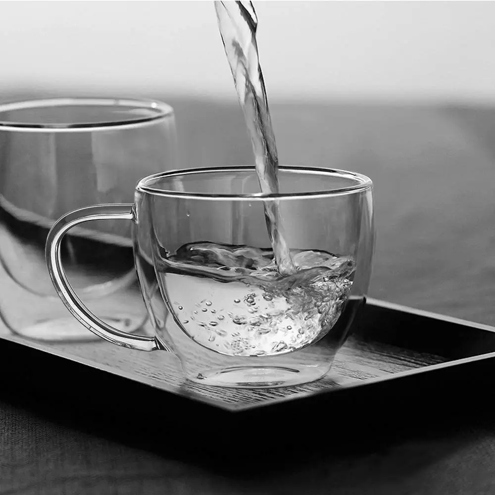BNUNWISH Double Wall Glass Expresso Coffee Mugs Set Of 4 (7 OZ / 200 ML) Insulated Clear Cappuccino Cups - view 2