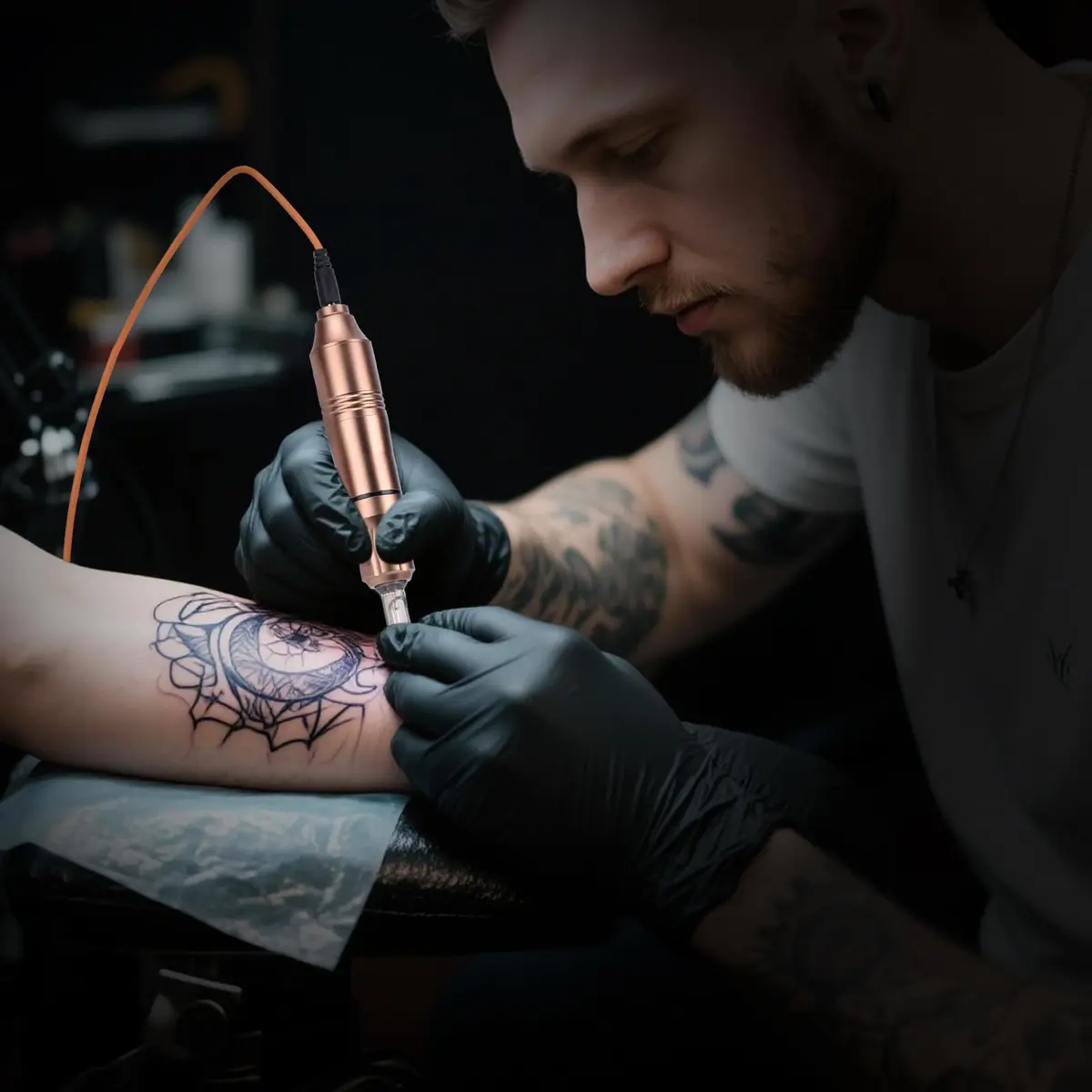 ATOMUS Rotary Tattoo Machine Pen Style, Champagne Zinc Alloy, 9000 RPM | Liner Shader with DC Cord - view 8