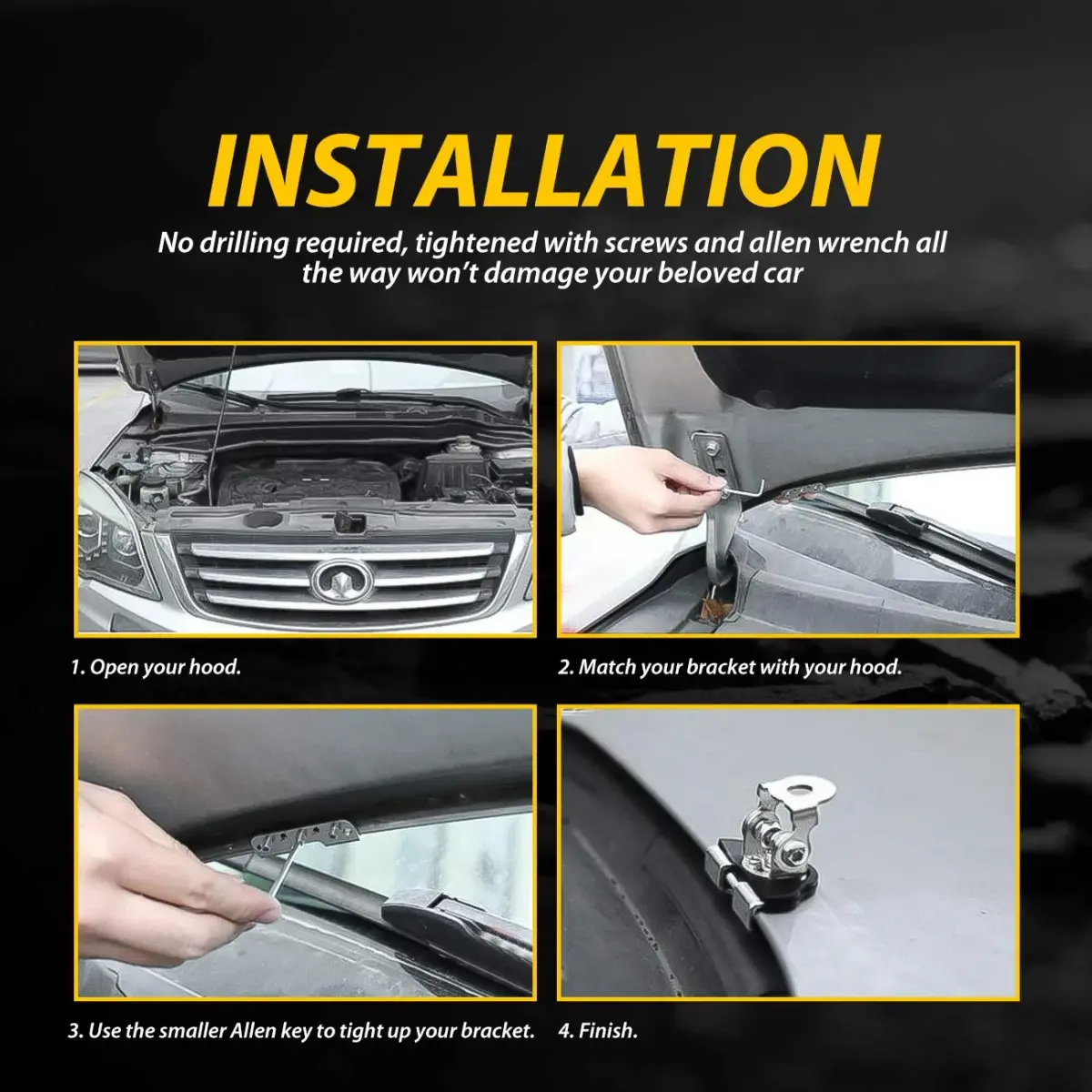 NORTHYUN Universal LED Light Bar Mounting Brackets 2PCS | Hood Mount Clamp Work Light Holder - view 6