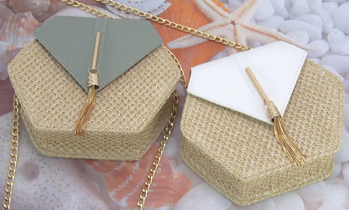 Bausweety Women's Crossbody Bag Cute Straw Shoulder Bag | PU Leather & Straw, 8"x2.8"x7" - view 5