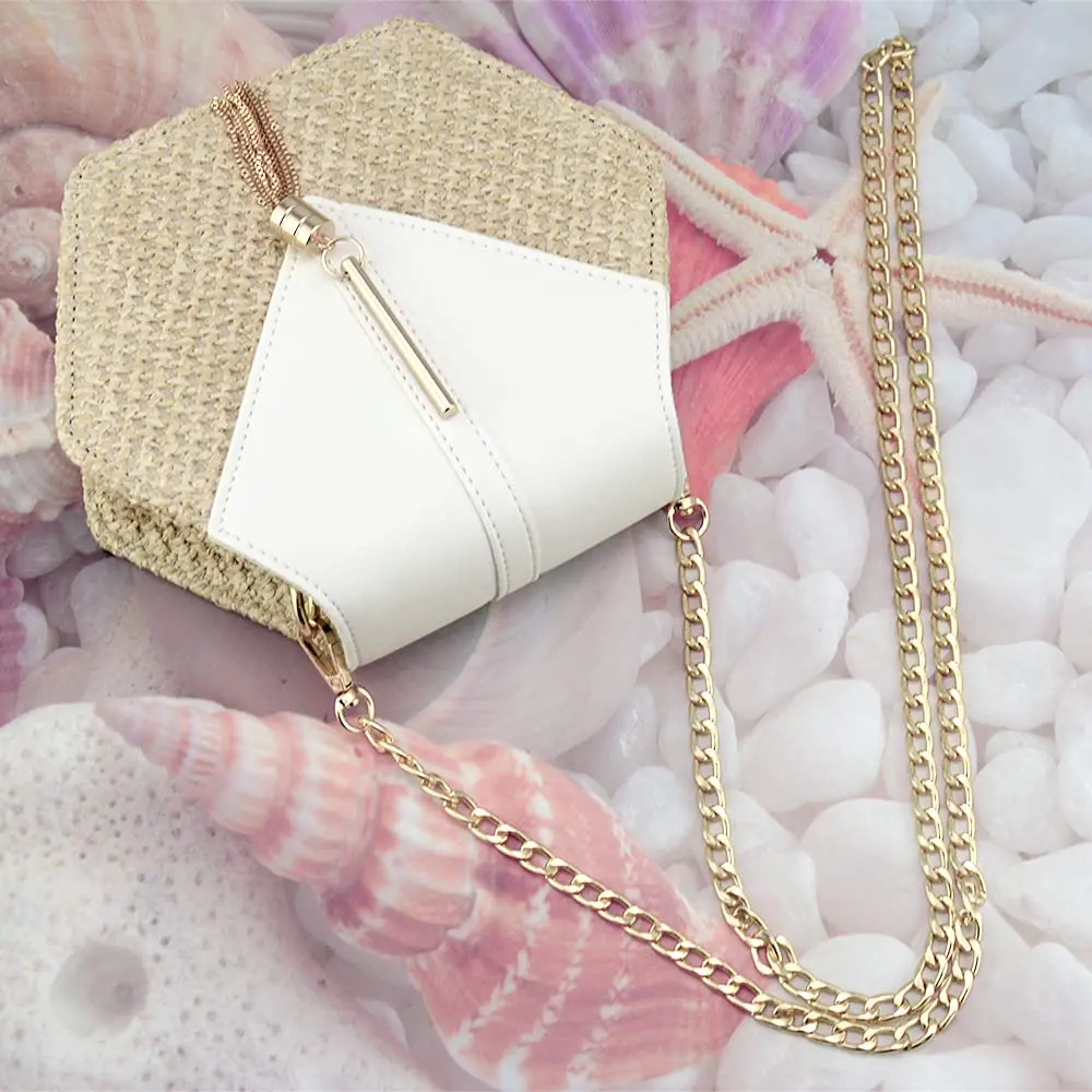Bausweety Women's Crossbody Bag Cute Straw Shoulder Bag | PU Leather & Straw, 8"x2.8"x7" - view 6