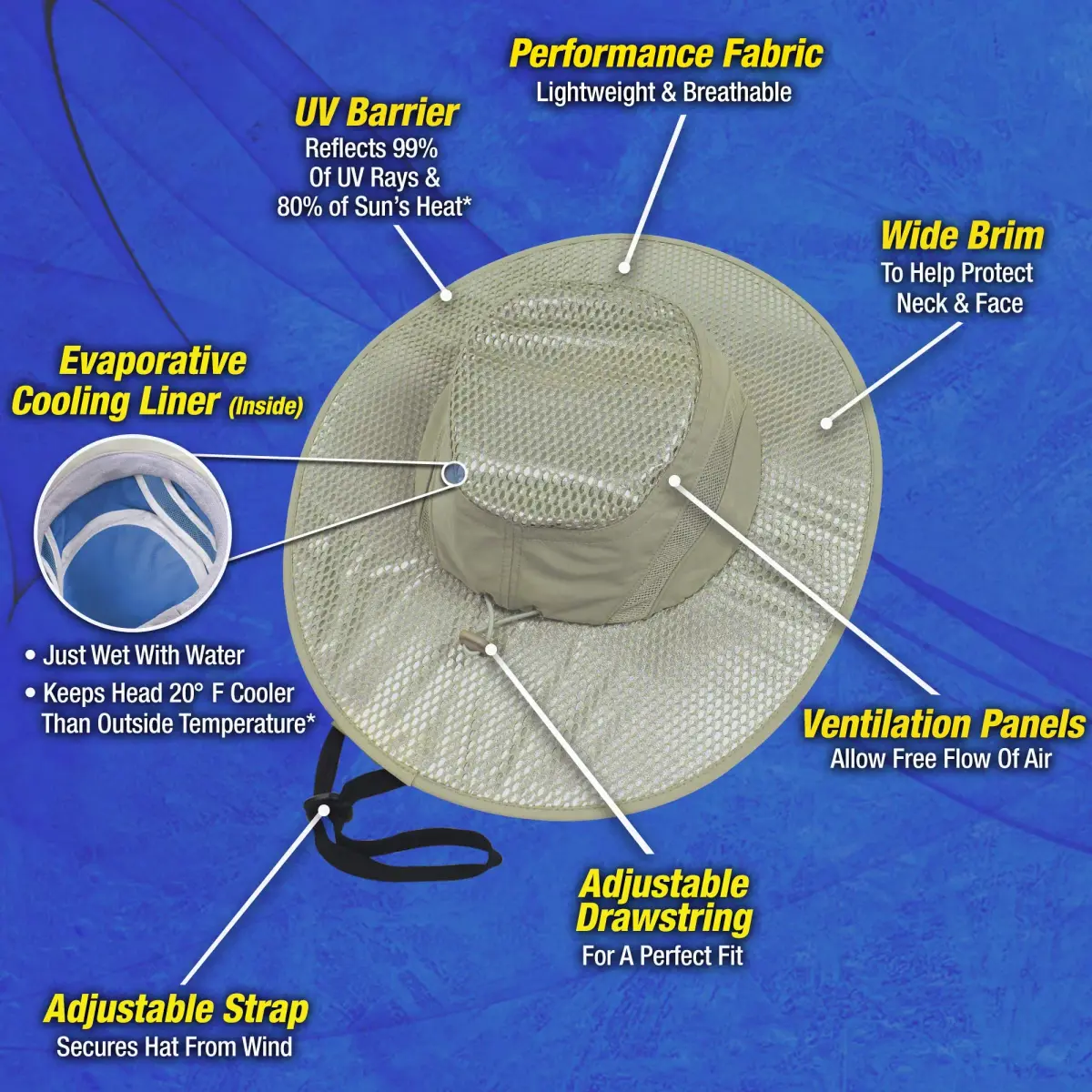 Arctic Air Evaporative Cooling Hat Beige One Size (Adjustable) | UV Reflective Technology & Hydro-Chill Cooling Liner - view 6