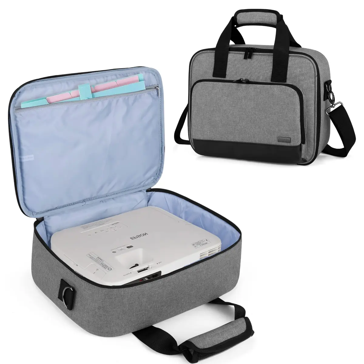 LUXJA Projector Bag with Accessories Storage Pockets, Medium, Gray | Heavy-Duty Nylon, Large Capacity - main product image