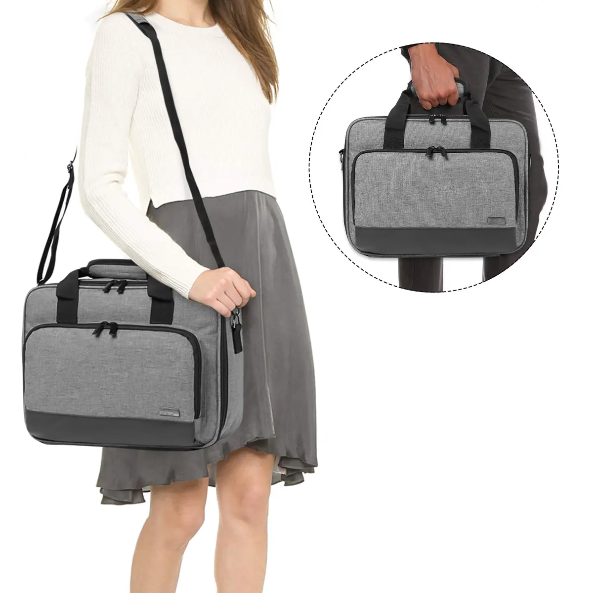 LUXJA Projector Bag with Accessories Storage Pockets, Medium, Gray | Heavy-Duty Nylon, Large Capacity - view 6