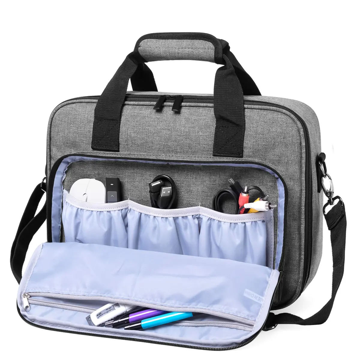 LUXJA Projector Bag with Accessories Storage Pockets, Medium, Gray | Heavy-Duty Nylon, Large Capacity - view 2