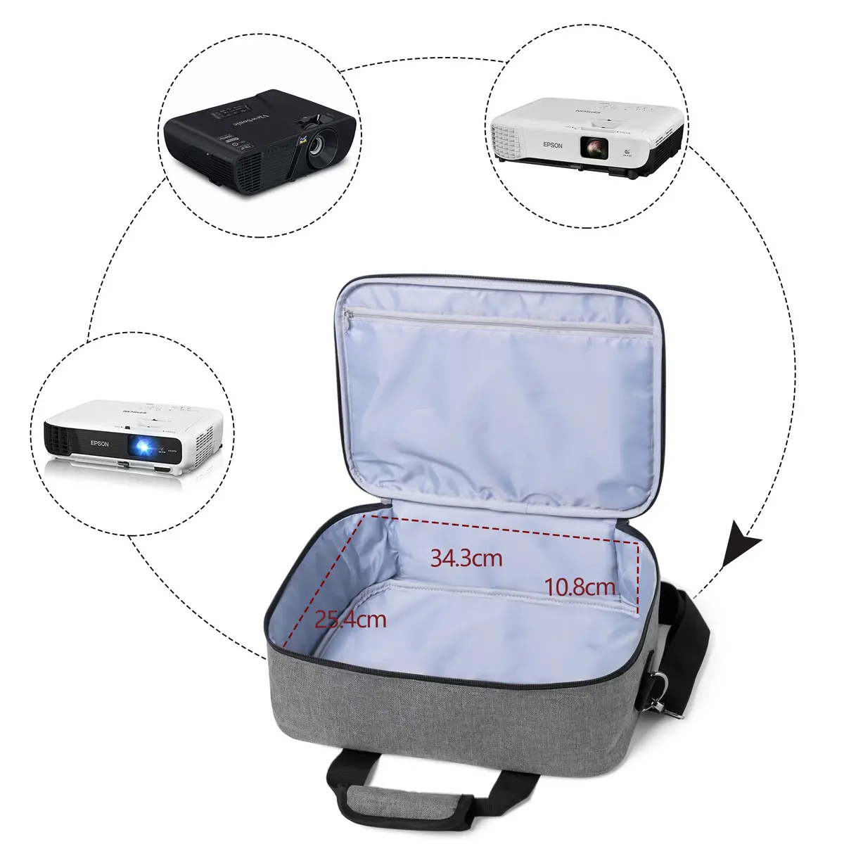 LUXJA Projector Bag with Accessories Storage Pockets, Medium, Gray | Heavy-Duty Nylon, Large Capacity - view 4