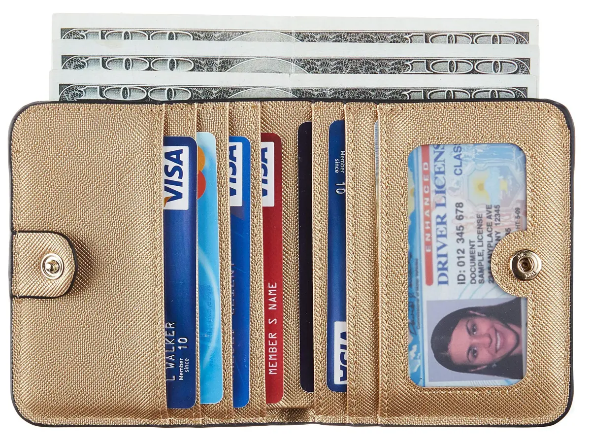 Toughergun Women's Slim Leather Wallet - CH Champagne Gold, RFID Protection, Compact Bifold Mini Purse - view 2