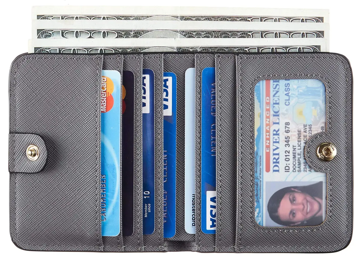 Toughergun Women's Slim Leather Wallet - CH Steel Grey, RFID Blocking, Compact Bifold Mini Purse - view 2