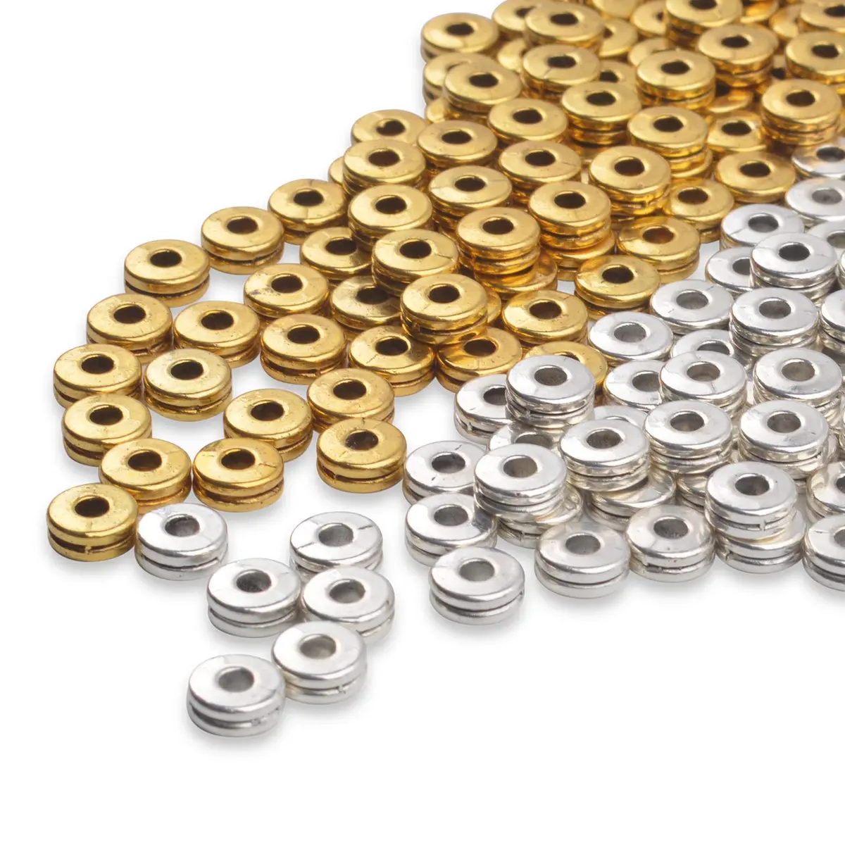 Aylifu Metal Spacer Beads 6mm (0.24 inch) Flat Round Disc Rondelle Spacer Beads for Jewelry Making - Silver & Golden (200pcs) - view 5