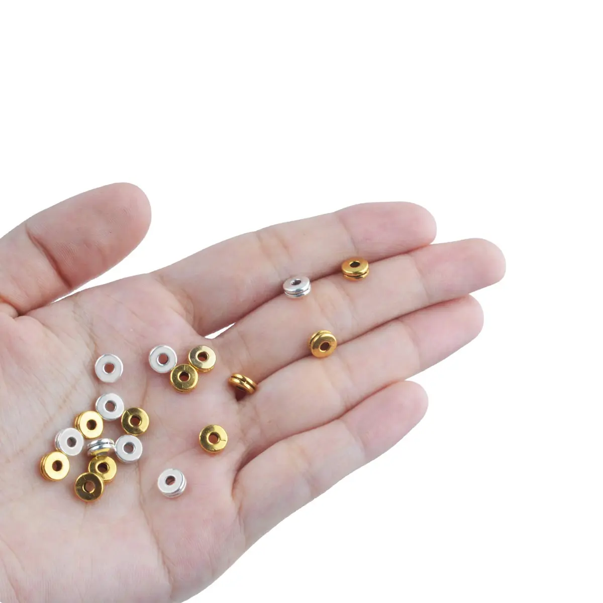Aylifu Metal Spacer Beads 6mm (0.24 inch) Flat Round Disc Rondelle Spacer Beads for Jewelry Making - Silver & Golden (200pcs) - view 7