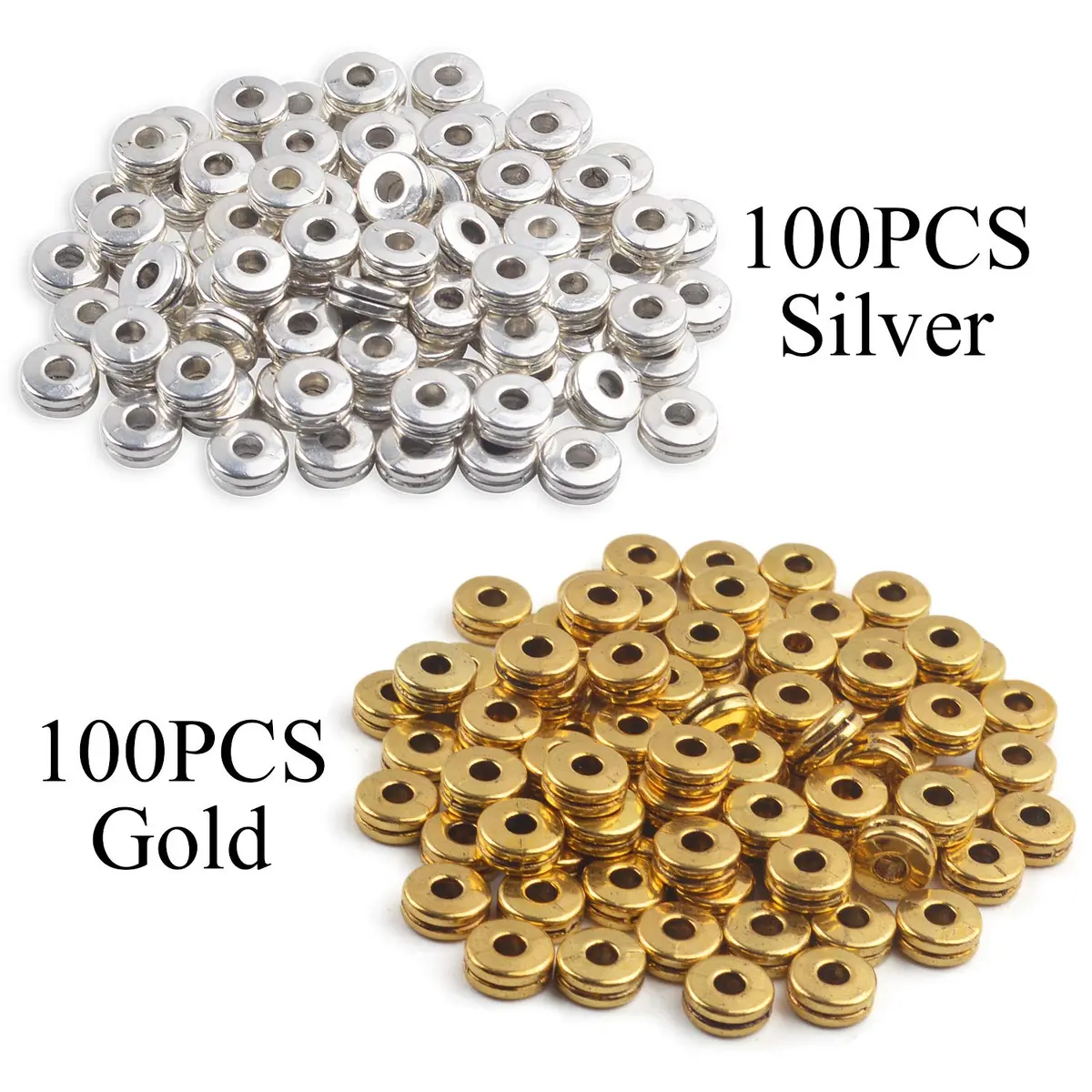 Aylifu Metal Spacer Beads 6mm (0.24 inch) Flat Round Disc Rondelle Spacer Beads for Jewelry Making - Silver & Golden (200pcs) - view 2