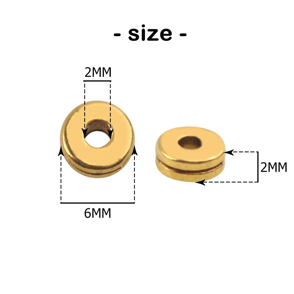 Aylifu Metal Spacer Beads 6mm (0.24 inch) Flat Round Disc Rondelle Spacer Beads for Jewelry Making - Silver & Golden (200pcs) - view 3