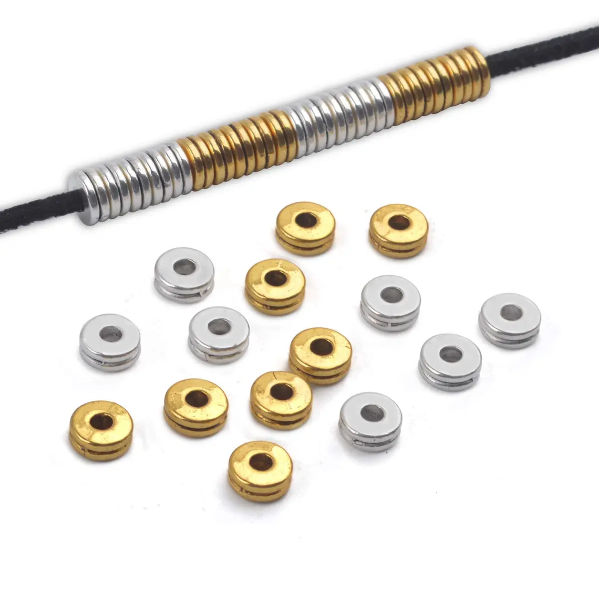 Aylifu Metal Spacer Beads 6mm (0.24 inch) Flat Round Disc Rondelle Spacer Beads for Jewelry Making - Silver & Golden (200pcs) - view 4