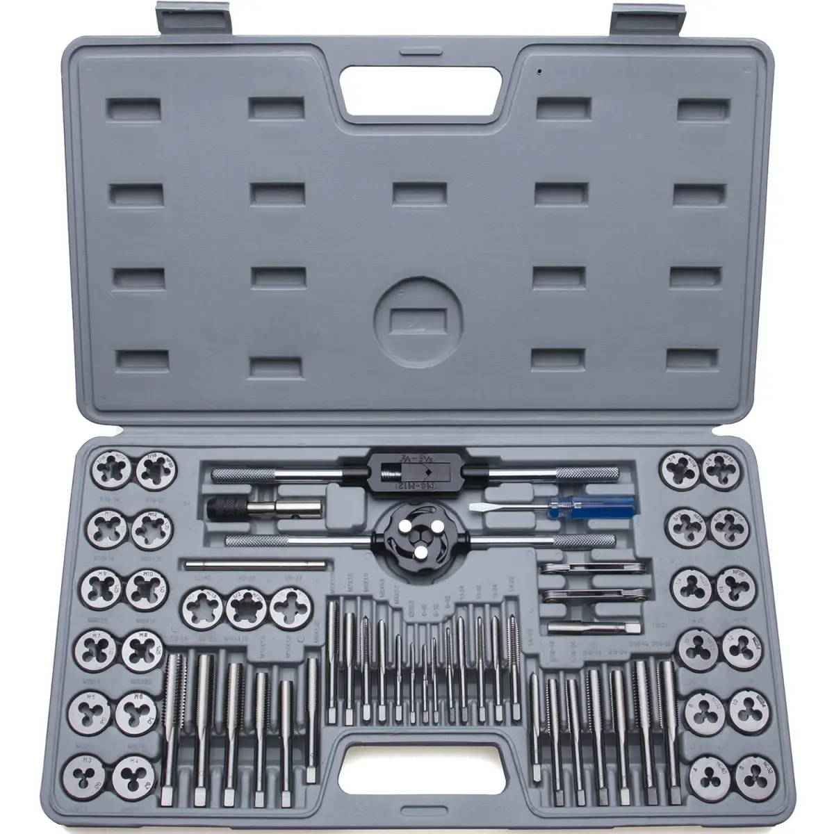 EFFICERE 60-Piece Tap and Die Set | Metric M3-M12 & SAE #4-1/2" Inch Threads | Includes 27 Taps, 27 Dies, Wrenches, Case - view 2