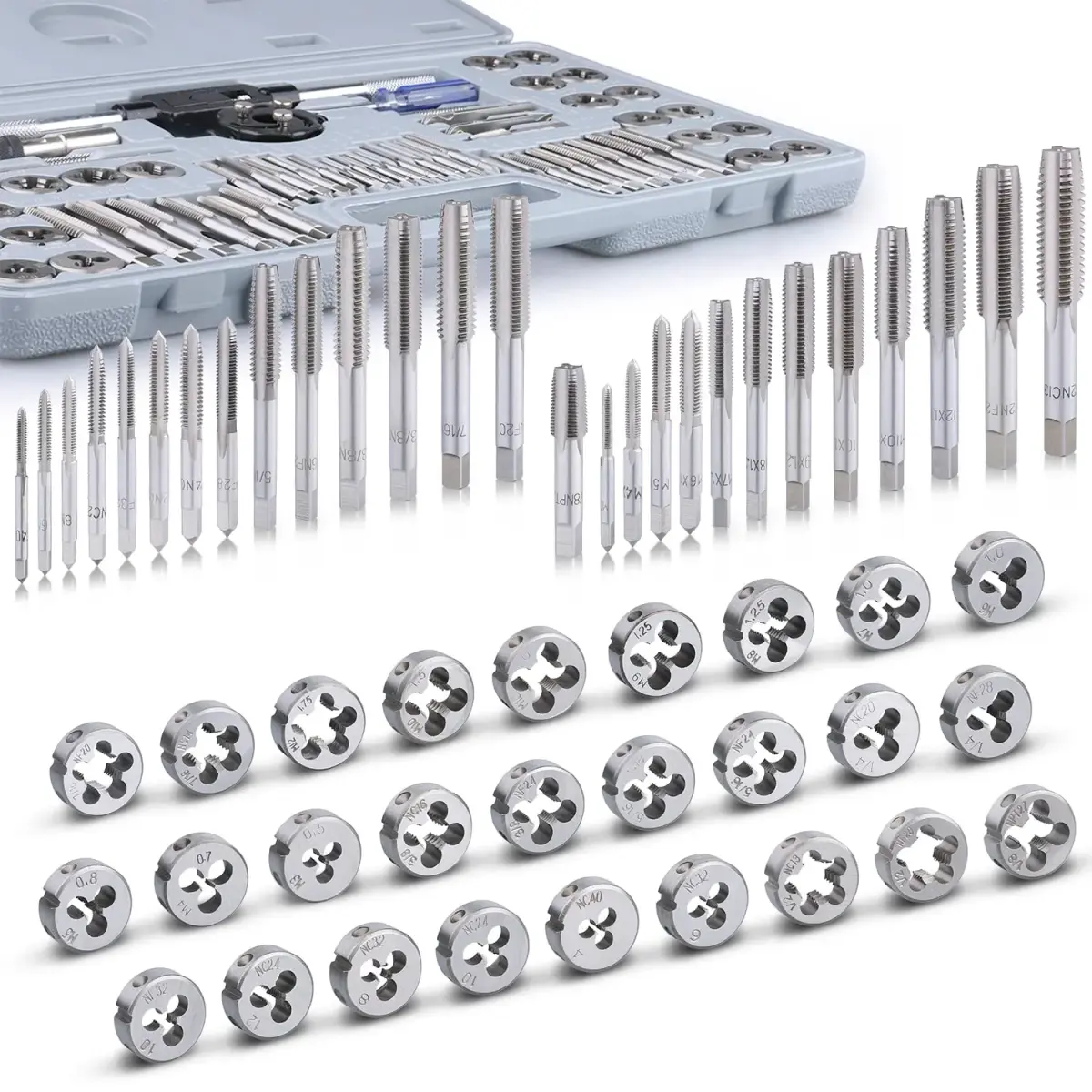 EFFICERE 60-Piece Tap and Die Set | Metric M3-M12 & SAE #4-1/2" Inch Threads | Includes 27 Taps, 27 Dies, Wrenches, Case - view 3