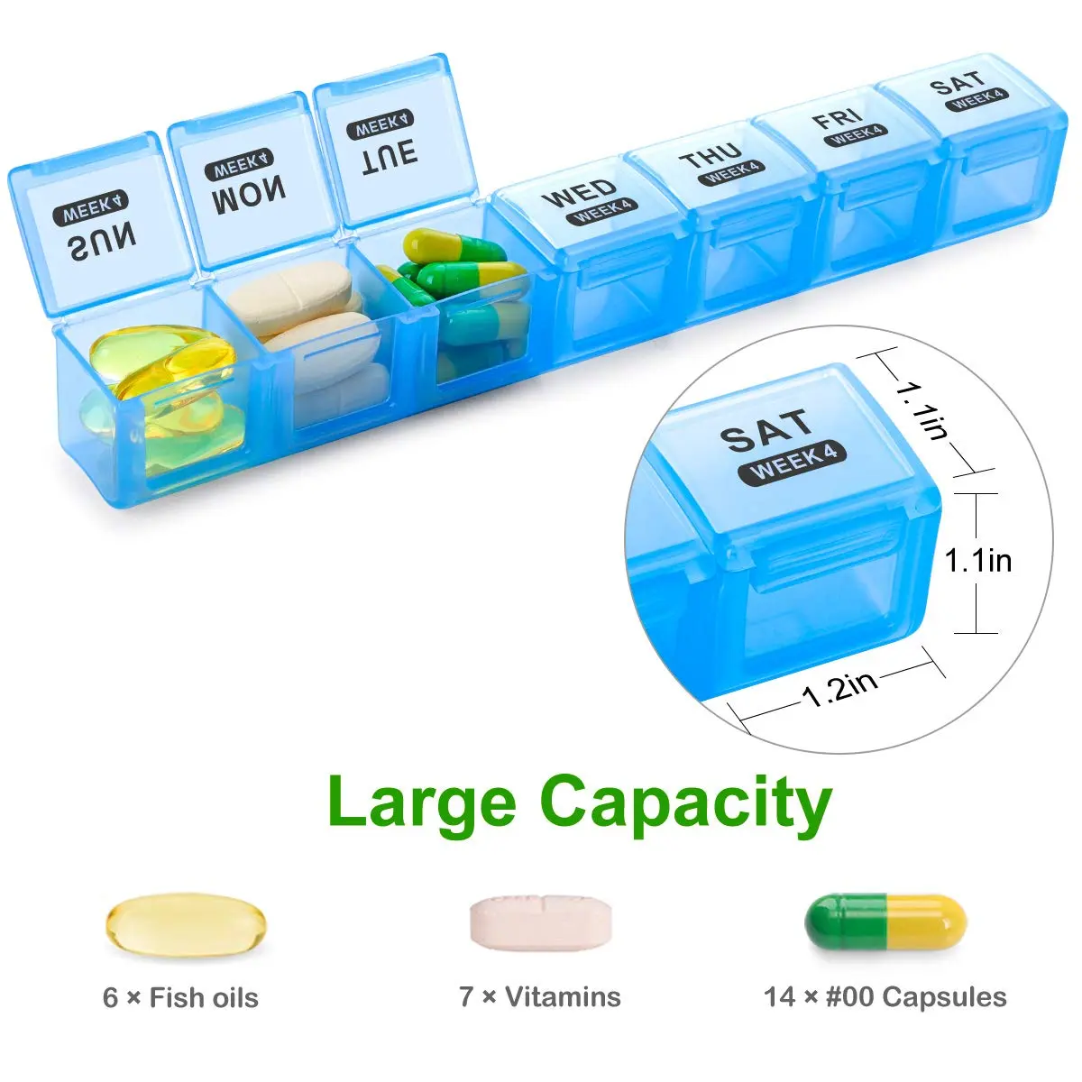 Sukuos Monthly Pill Organizer 28 Day Moisture-Resistant Large Case for Vitamins & Supplements - view 4