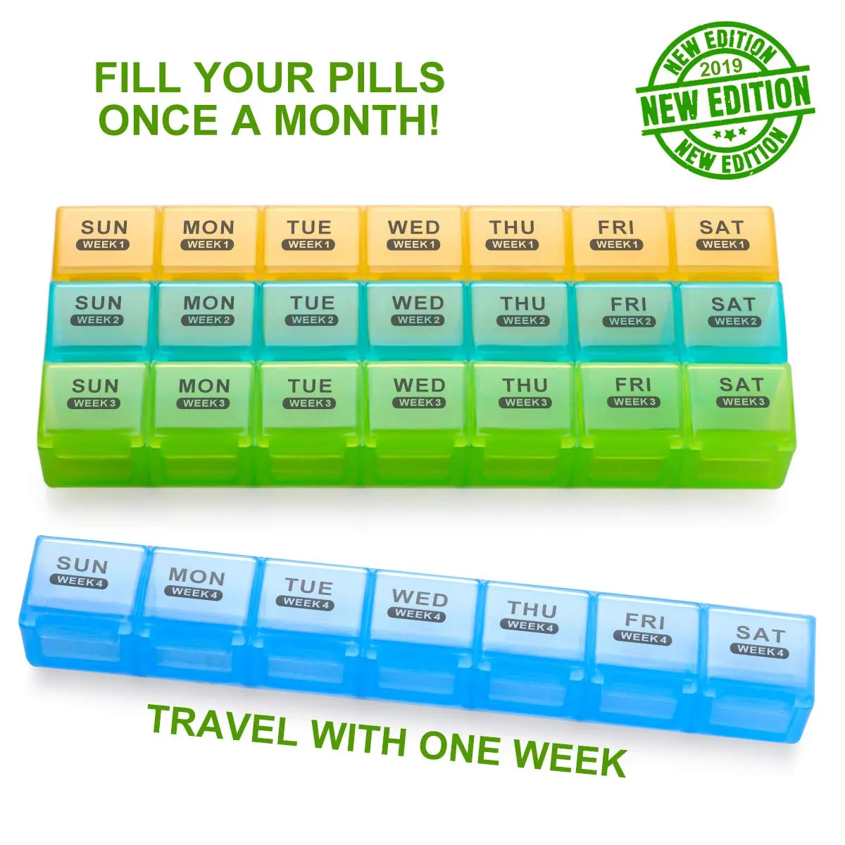 Sukuos Monthly Pill Organizer 28 Day Moisture-Resistant Large Case for Vitamins & Supplements - view 2