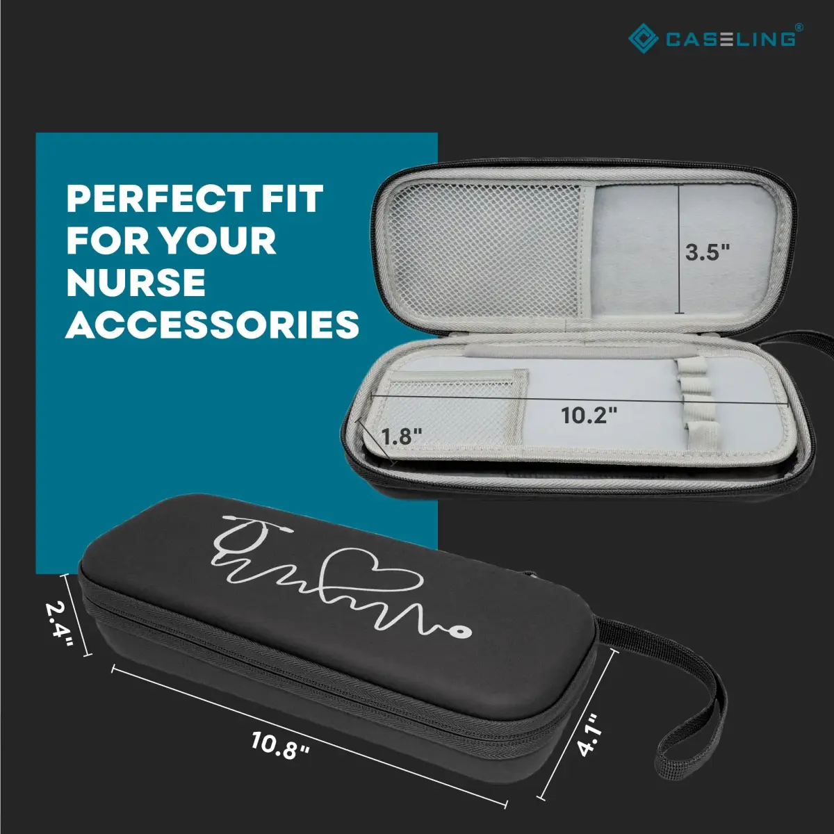Caseling Black Stethoscope Case with ID Slot & Pockets | 28 cm (10.8") Outer Length - view 3