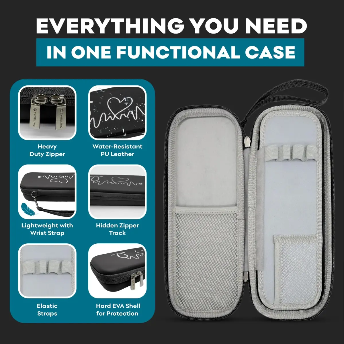 Caseling Black Stethoscope Case with ID Slot & Pockets | 28 cm (10.8") Outer Length - view 4