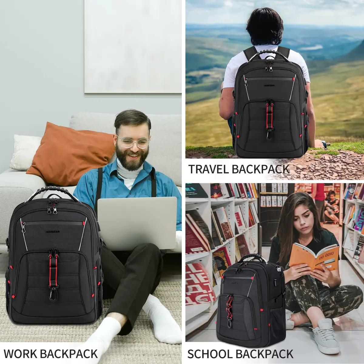 KROSER Travel Laptop Backpack 18.4 inch | Water-Repellent, USB Port & Reflective Stripes - view 8