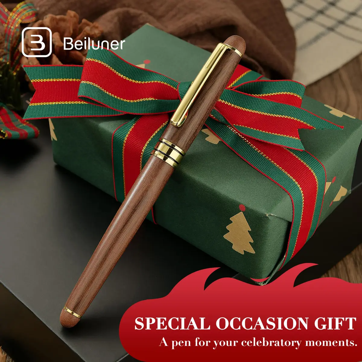 BEILUNER Walnut Wood Rollerball Pen Set | Vintage Handcrafted Writing Instrument for Professionals & Gift - view 5